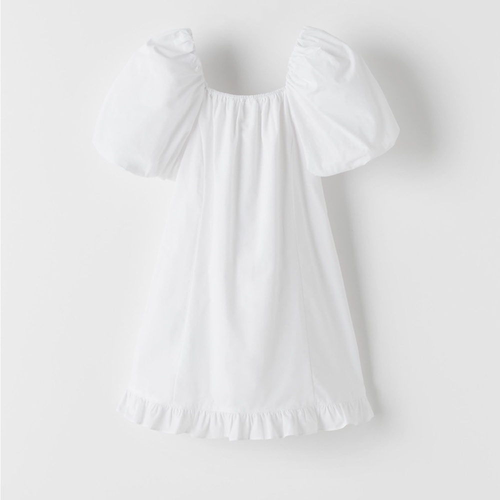 Zara Kids Girl Voluminous Balloon Sleeve Dress White 6 - Picture 2 of 6